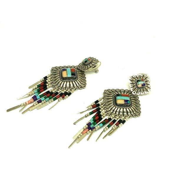 Dangle Earrings Native American Sterling Silver Gemstone Women's Estate Jewelry - Picture 8 of 12